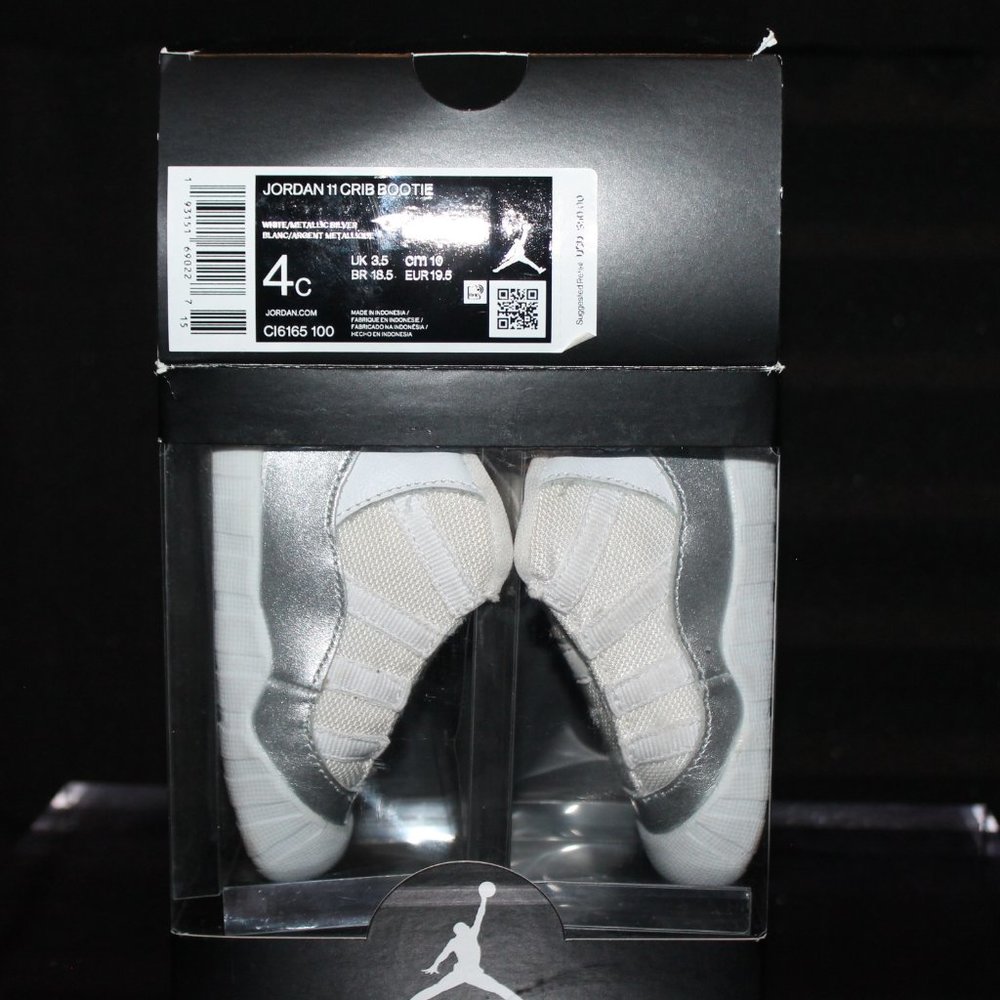 Size 4C White/Metallic Silver Jordan 11 Crib Bootie